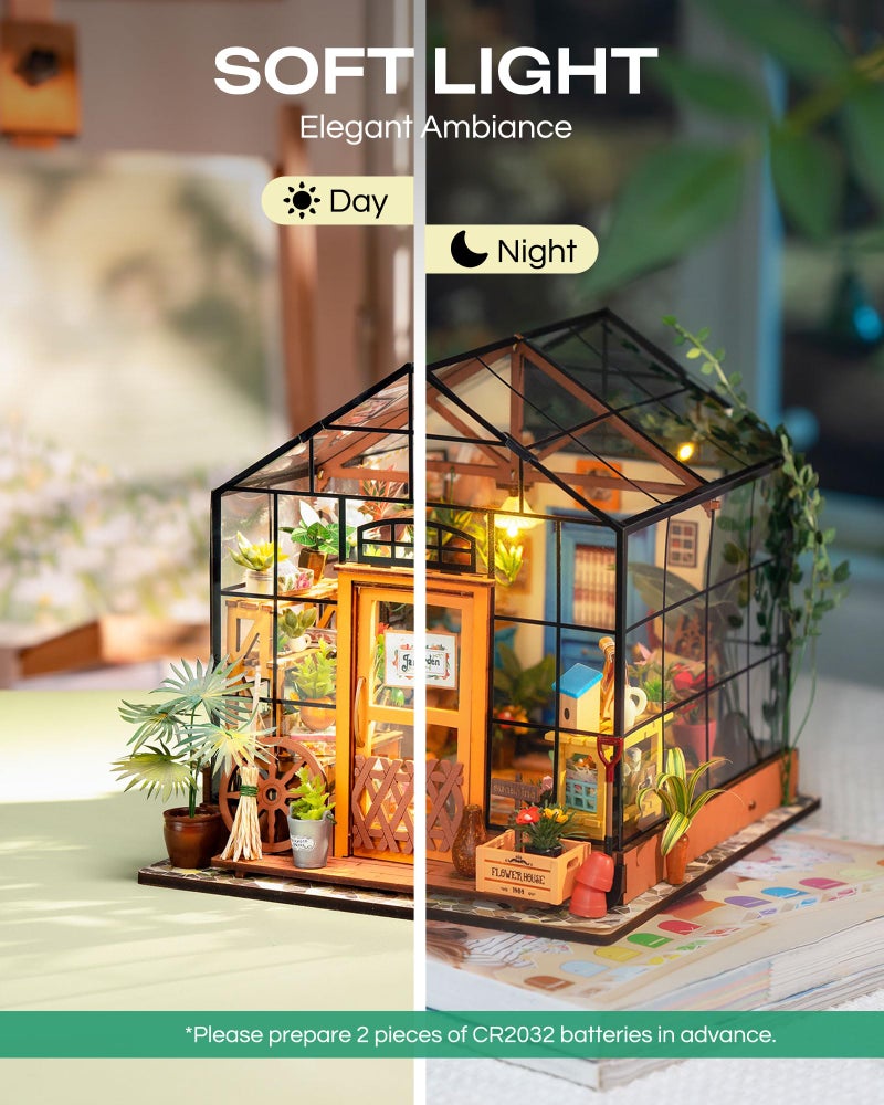 Rolife DIY Miniature House Kit-Mini Diorama 1/18 Greenhouse Model Building Kit with LED  Crafts for Adults Hobby Christmas Birthday Gift for Boys Girls Mom Home Decor (Cathy's Flower House) - Image 4